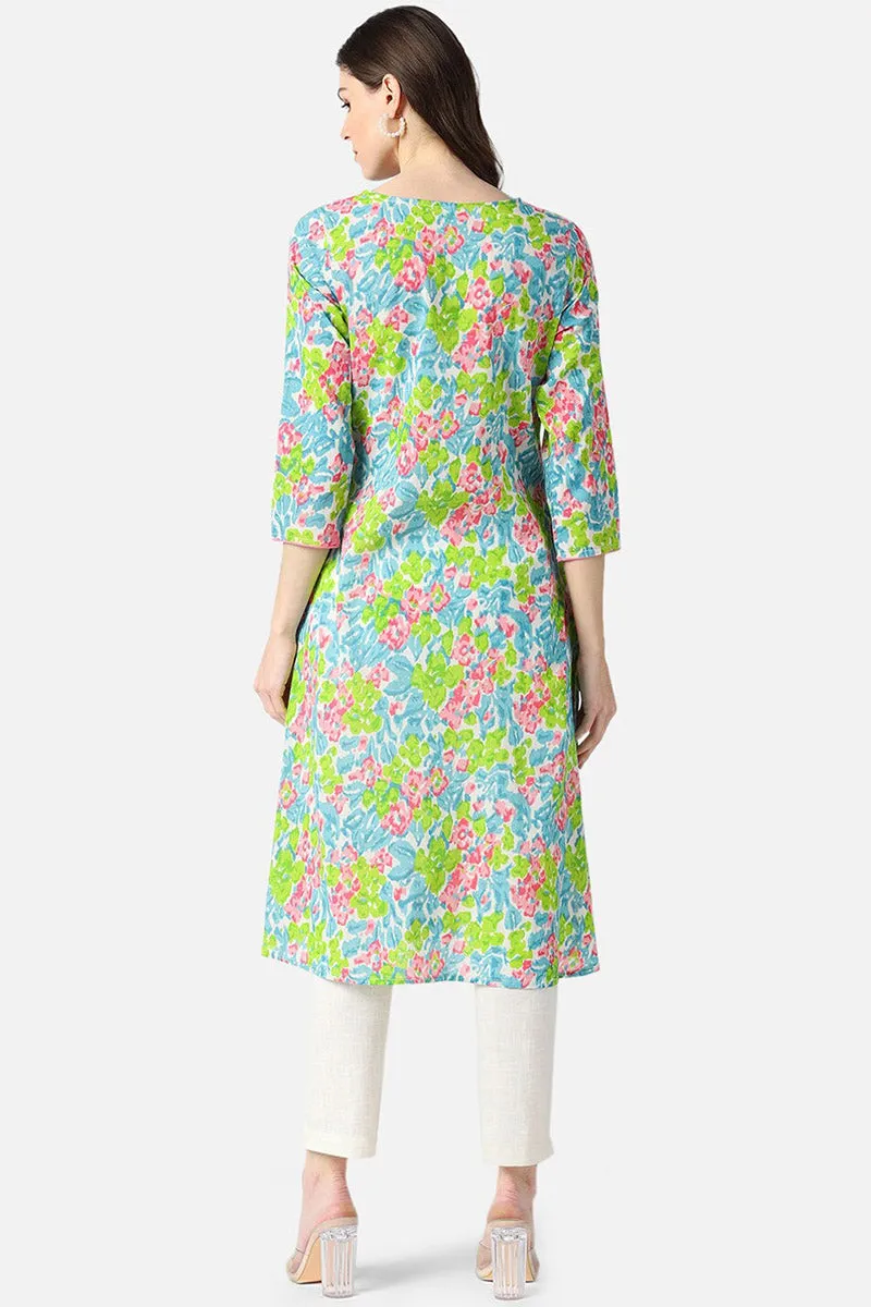 Multicoloured Floral A-line shape Printed Kurta