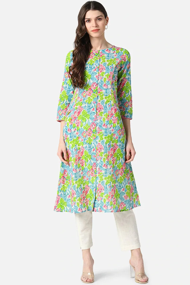 Multicoloured Floral A-line shape Printed Kurta