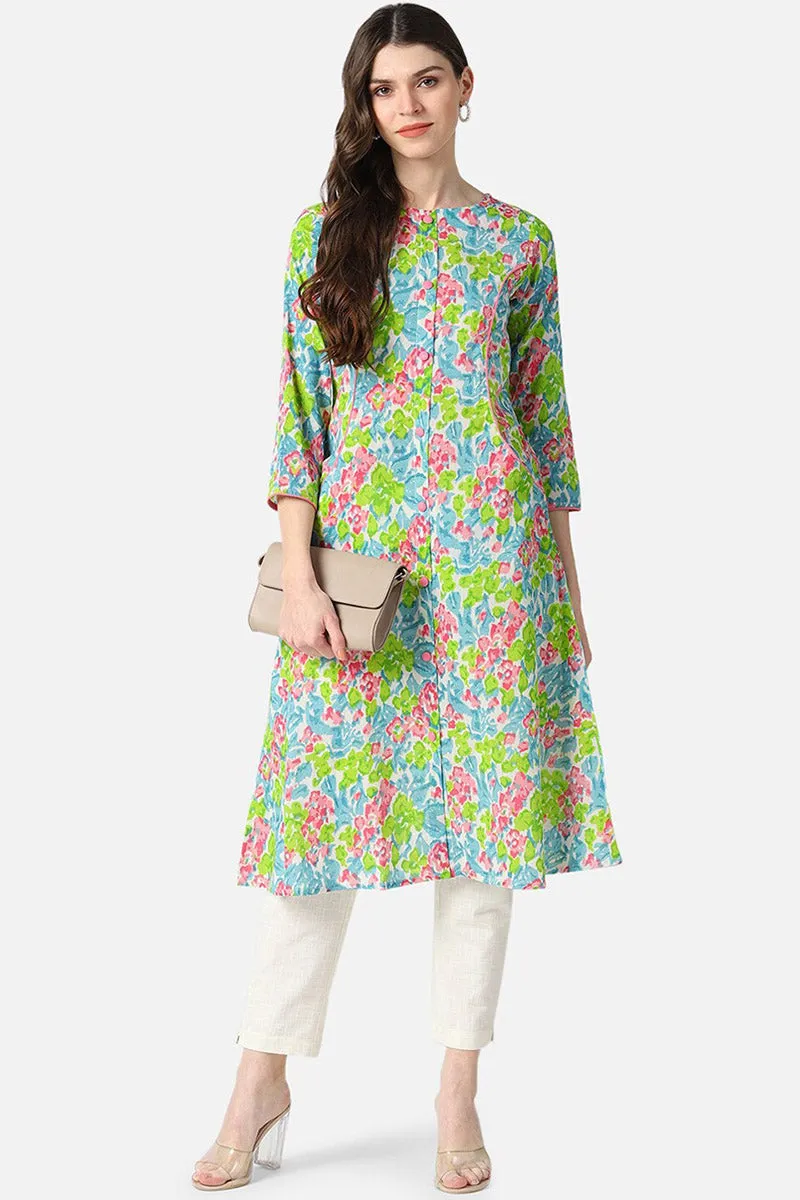 Multicoloured Floral A-line shape Printed Kurta