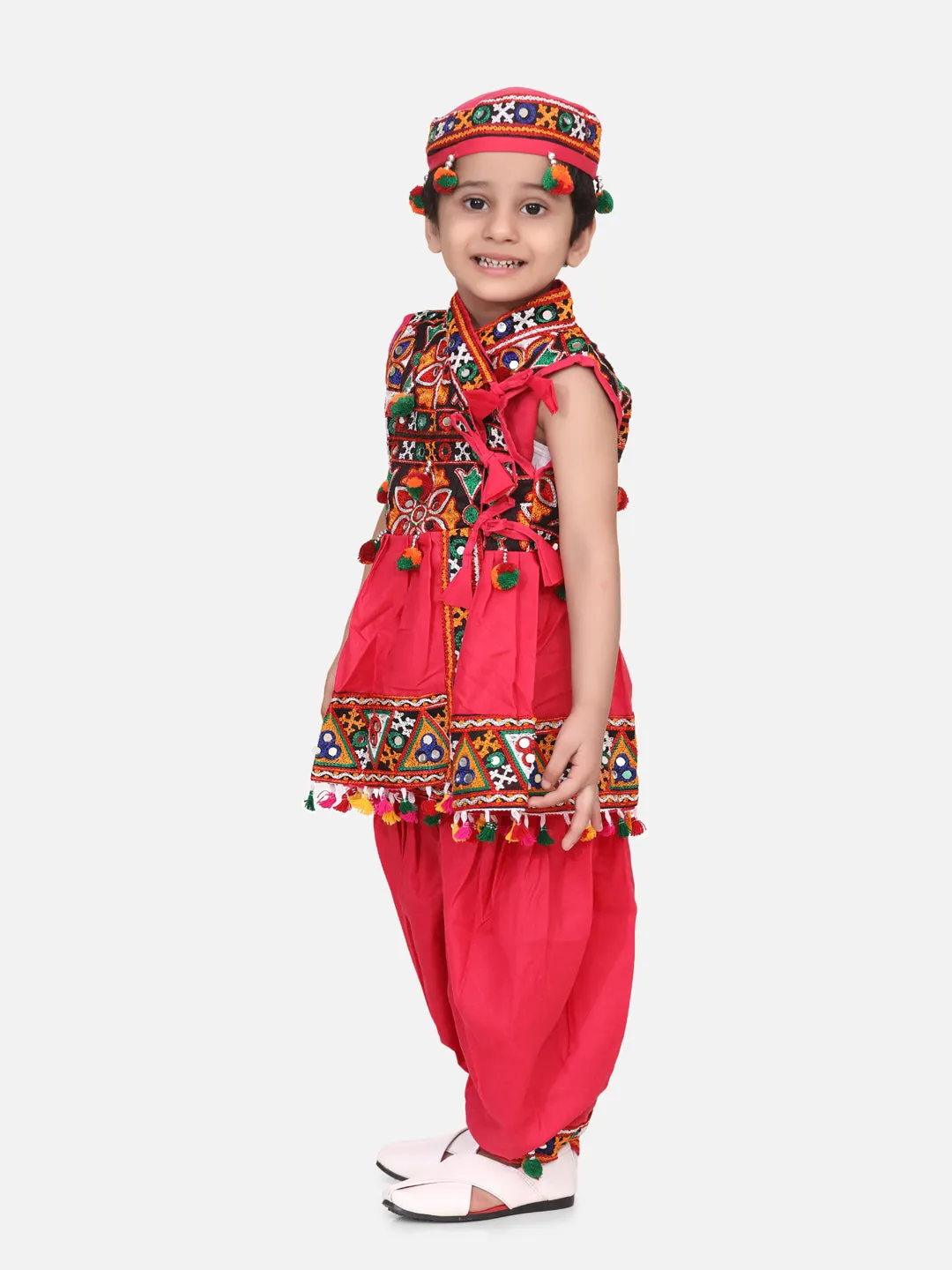 Navratri Embroidered kediya with Dhoti and Cap for Boys- pink