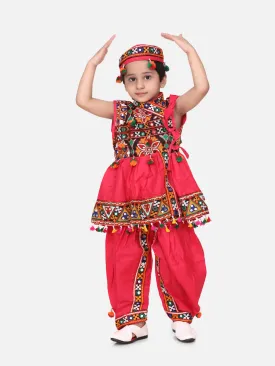 Navratri Embroidered kediya with Dhoti and Cap for Boys- pink