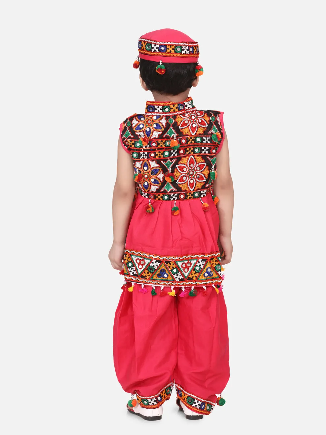 Navratri Embroidered kediya with Dhoti and Cap for Boys- pink