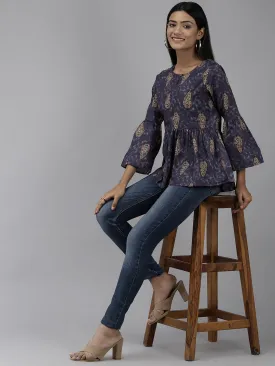 Navy Blue & Beige A-Line Tunic