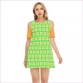 Neon Houndstooth Teen's Cold Shoulder Dress | 100% Cotton