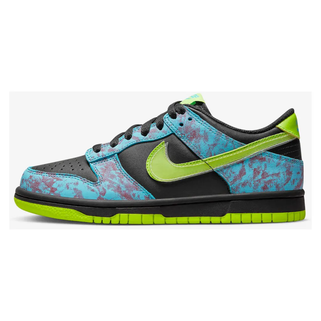 Nike Kid's Dunk Low SE GS Shoes - Multi / Black / Baltic Blue / Volt