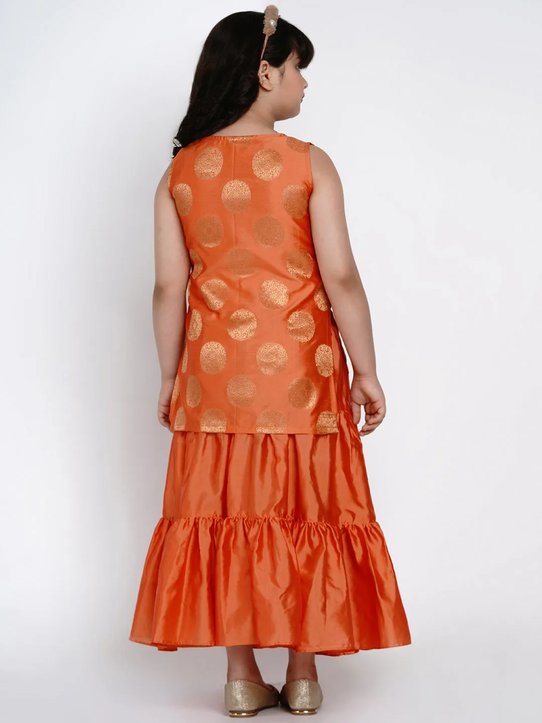 Orange Round Neck Kurta With Sharara