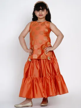 Orange Round Neck Kurta With Sharara