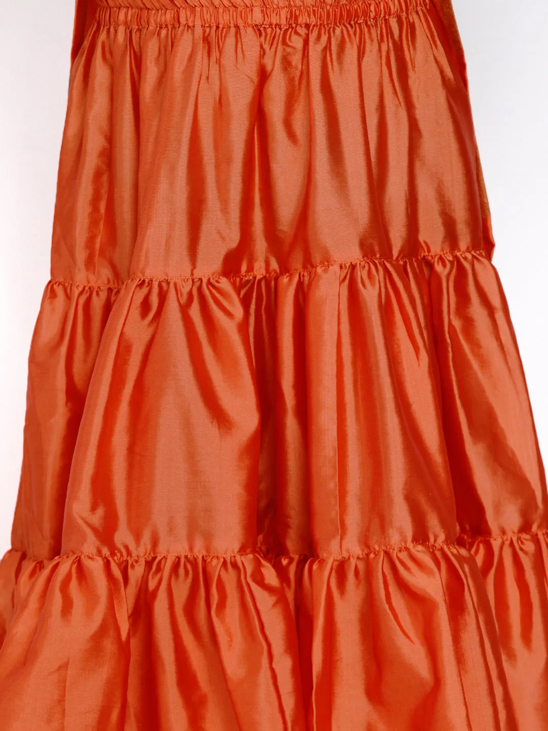 Orange Round Neck Kurta With Sharara