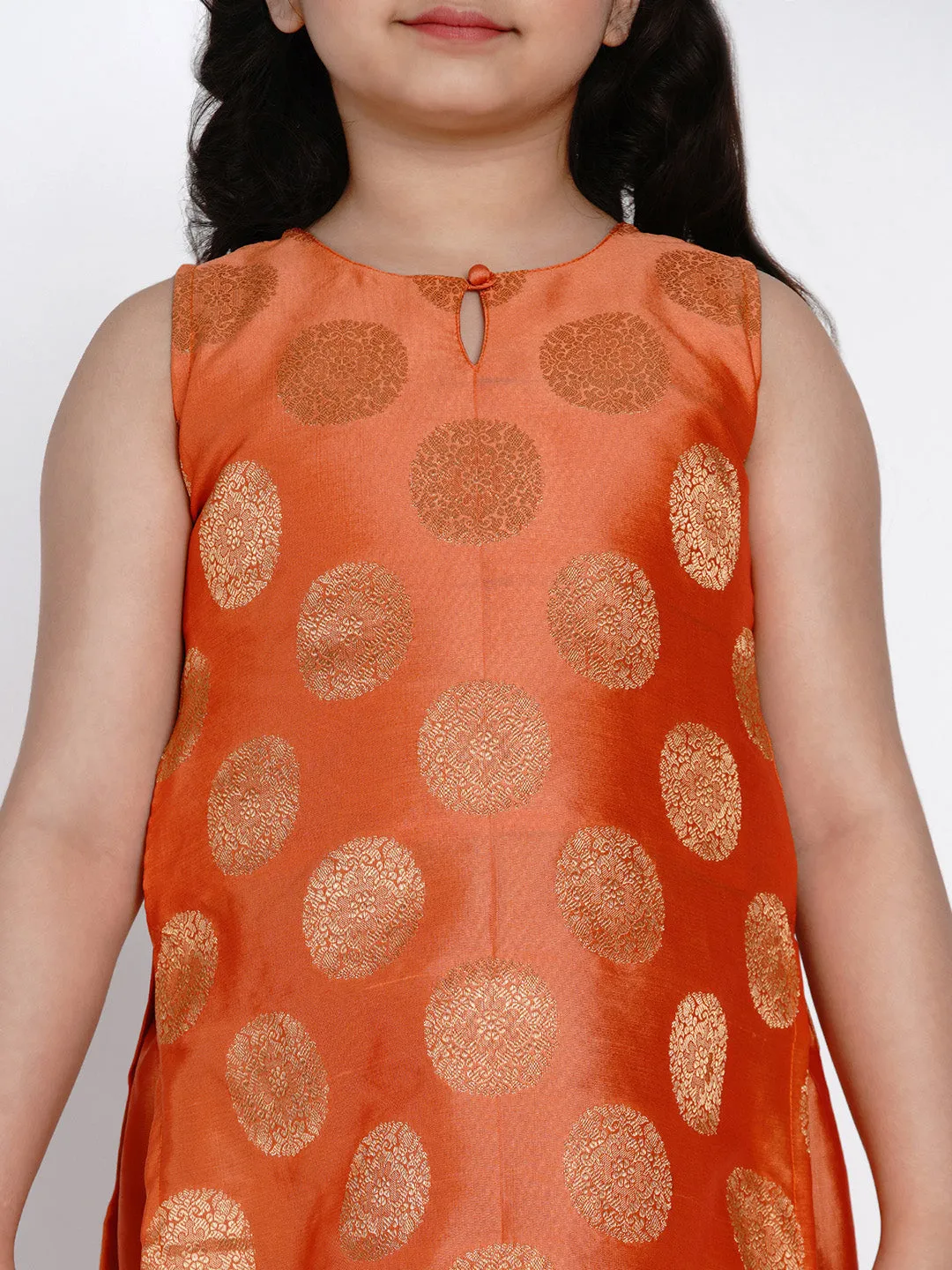 Orange Round Neck Kurta With Sharara