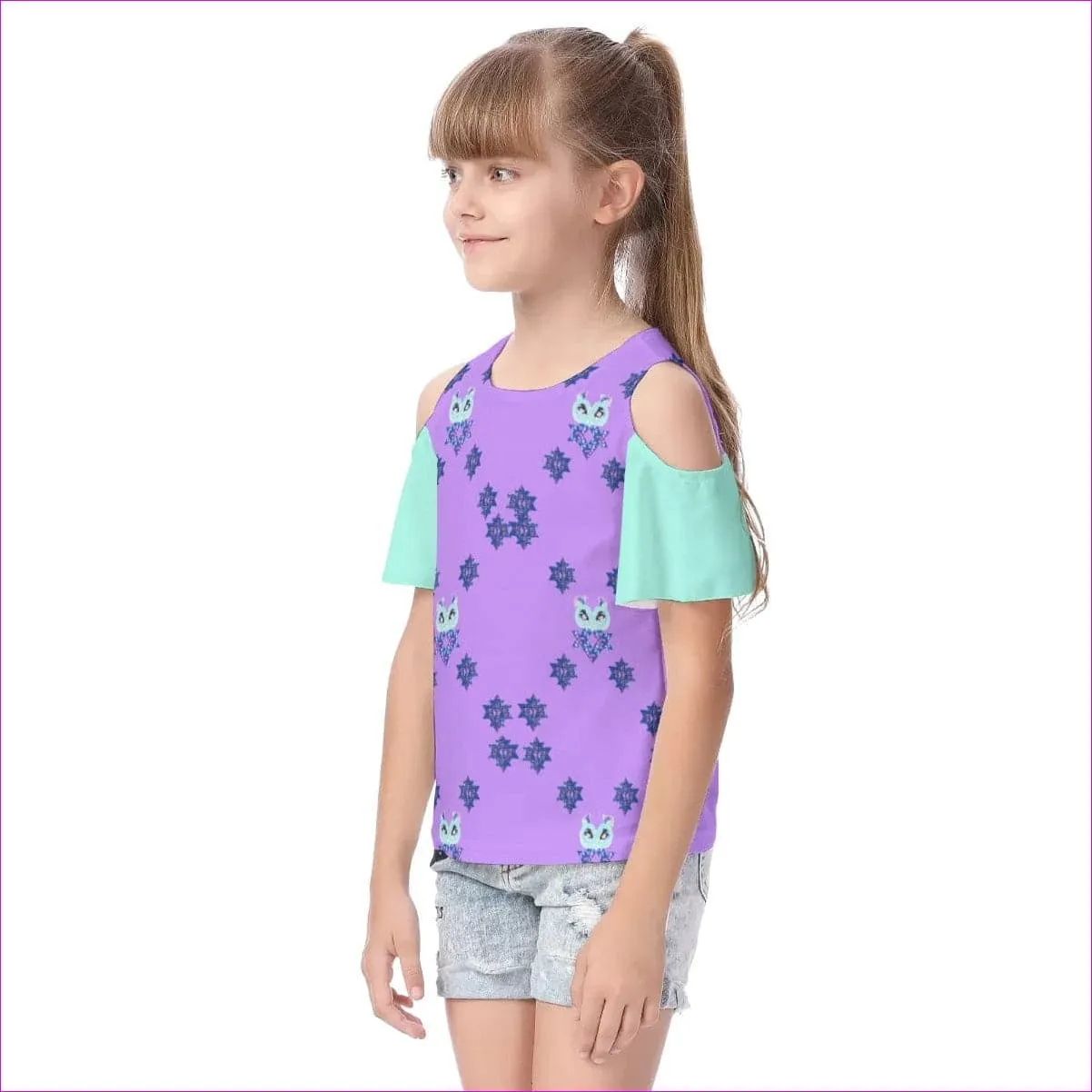 Owl-Some Kids Cold Shoulder T-shirt With Ruffle Sleeves