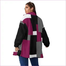 Patchwork Womens Block Borg Stand-up Collar Coat With Zipper Voluptuous ( ) Plus Size