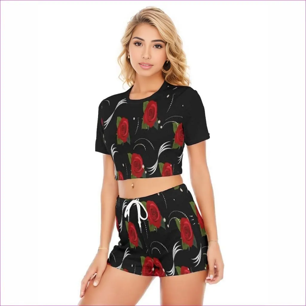 Pearls & Roses Womens O-neck T-shirt Shorts Set