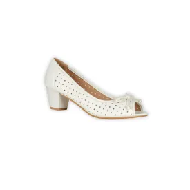 Perforated Peep Toe Pumps - White