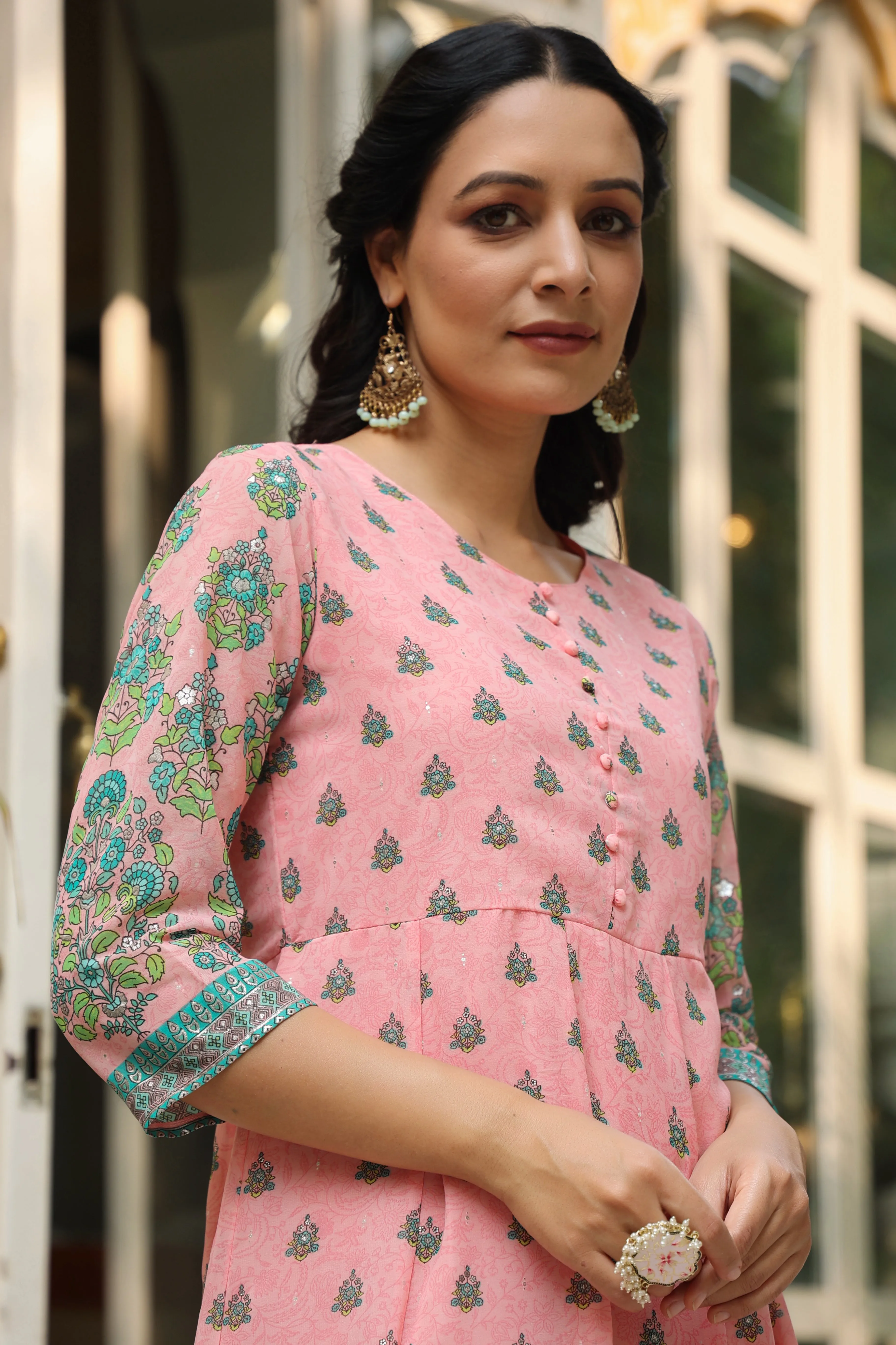 Pink Georgette Printed Anarkali Dress