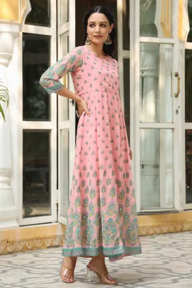 Pink Georgette Printed Anarkali Dress