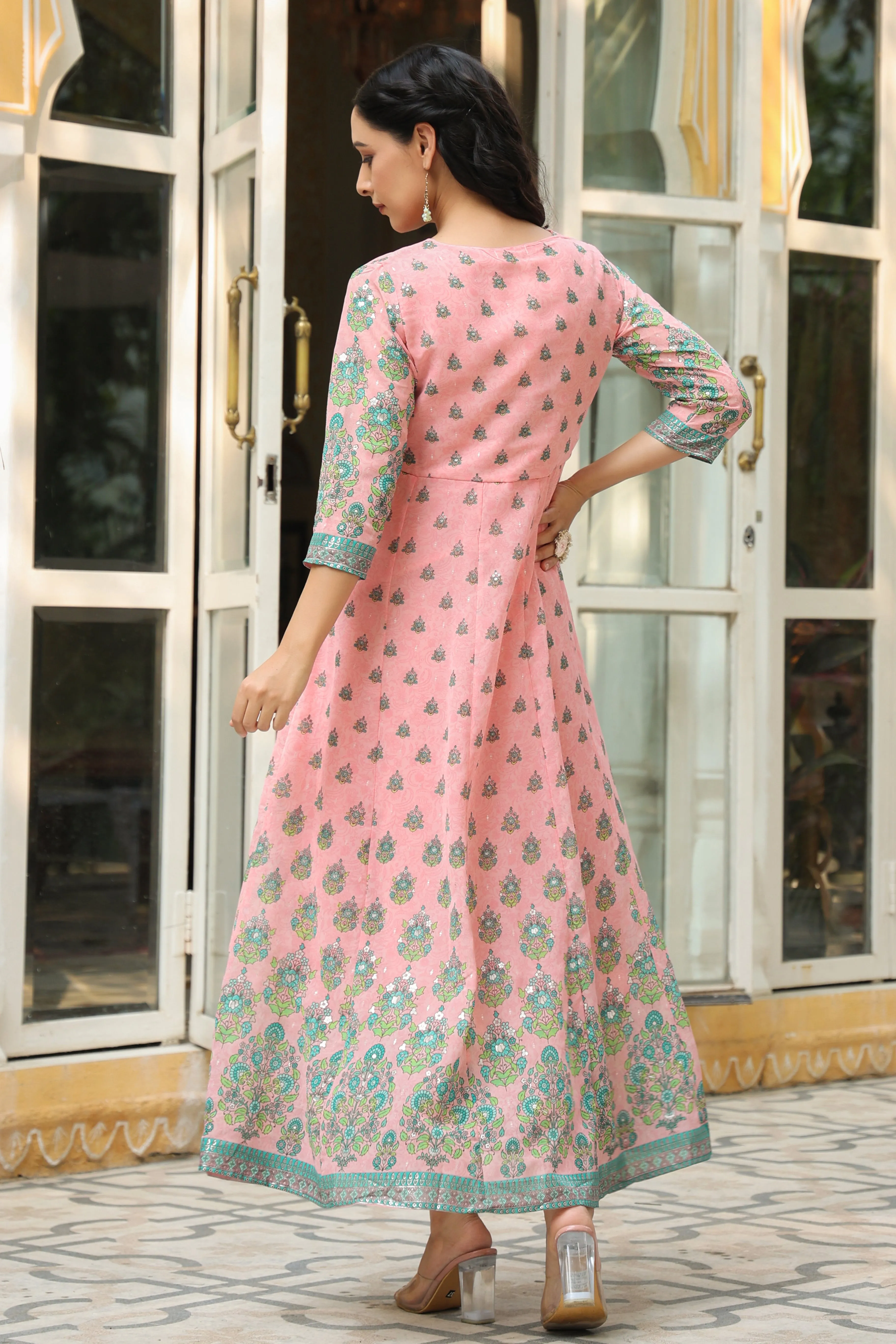 Pink Georgette Printed Anarkali Dress