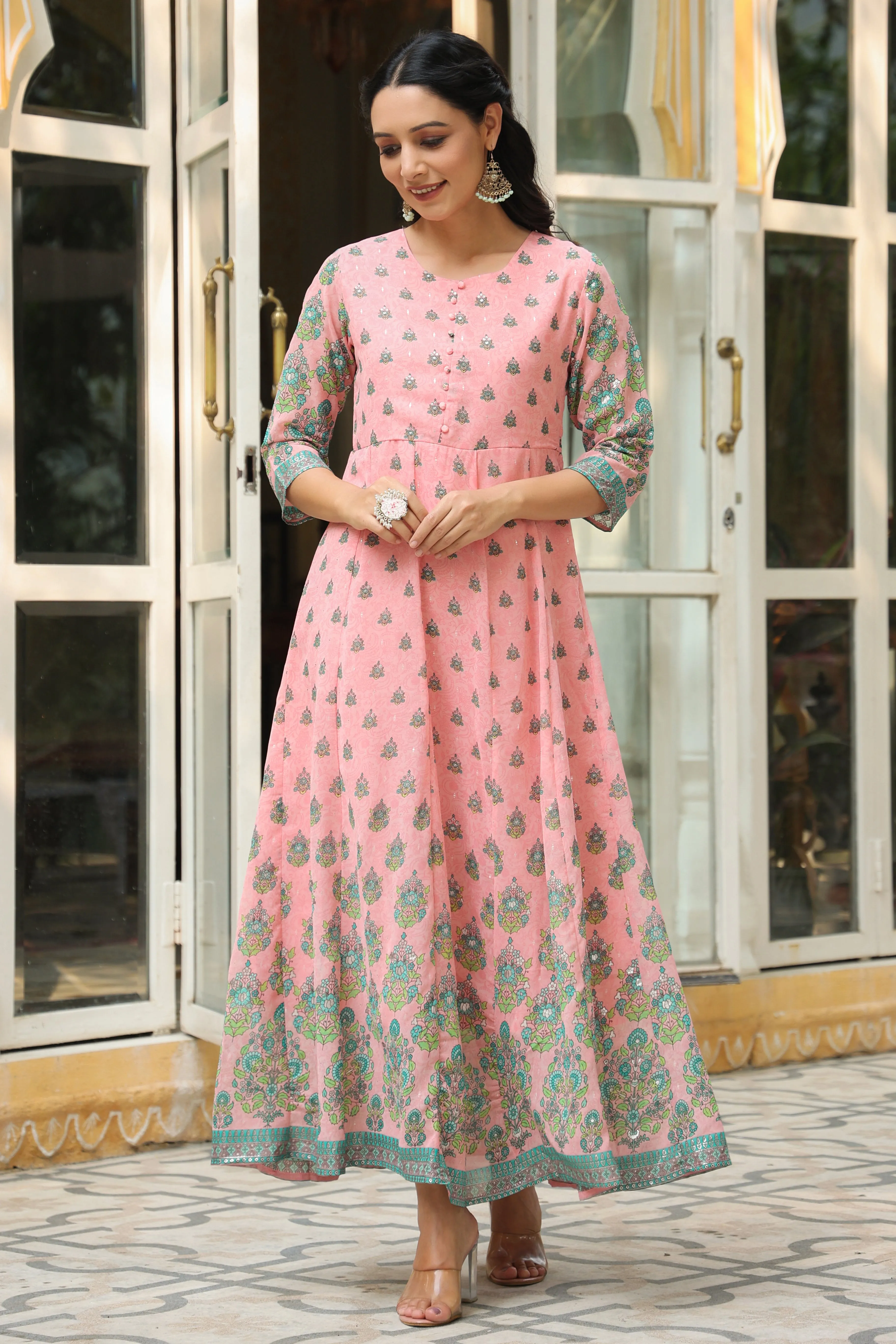 Pink Georgette Printed Anarkali Dress