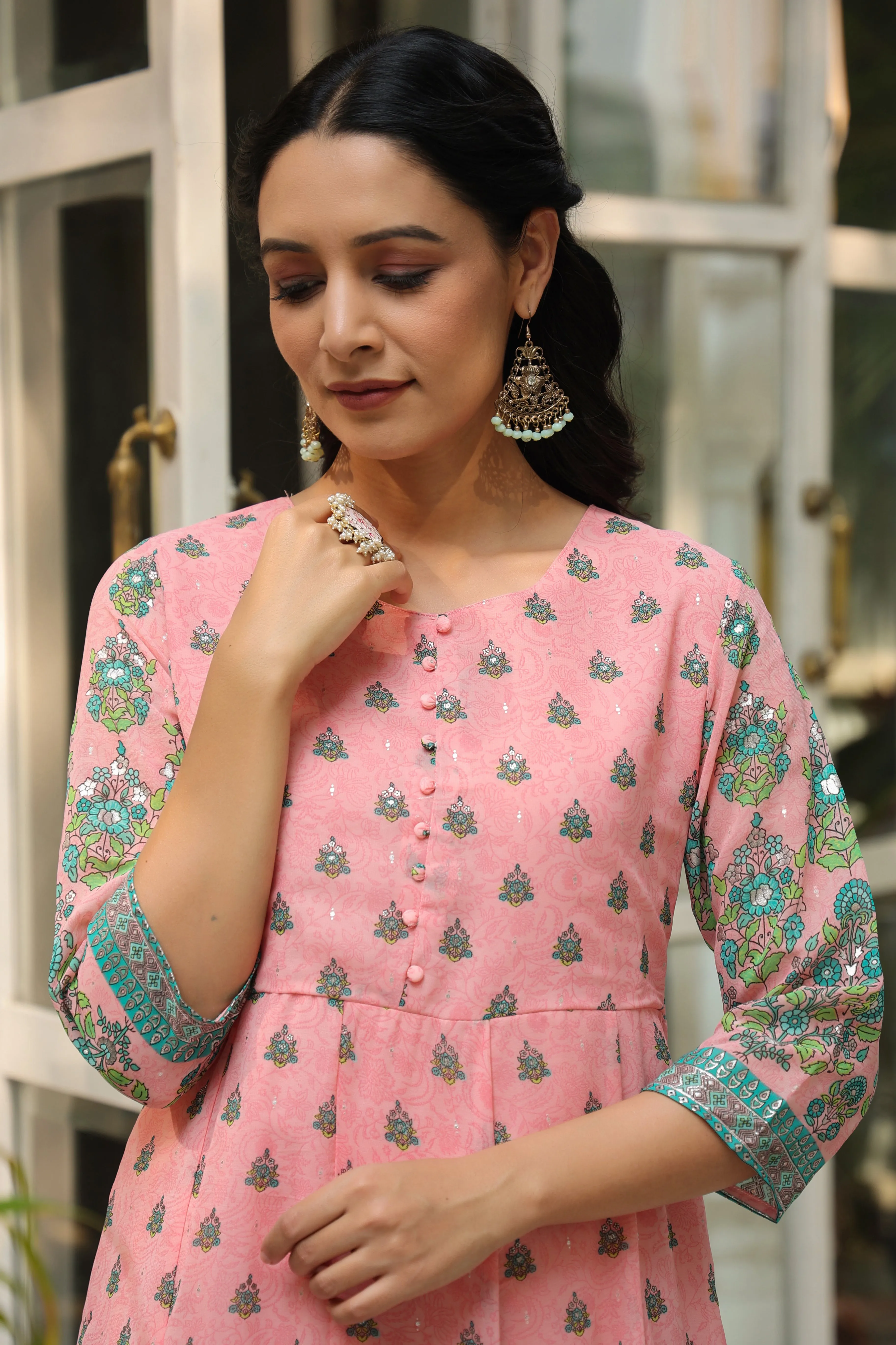 Pink Georgette Printed Anarkali Dress