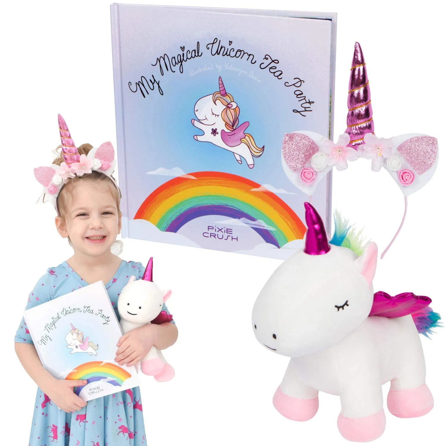 Pixie Crush Unicorn Gift Set  Includes Book, Stuffed Plush Toy, and Headband for Girls