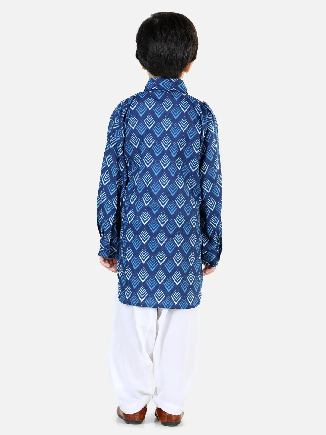 Printed Cotton Full Sleeve Pathani Salwar Set for Boys- Blue