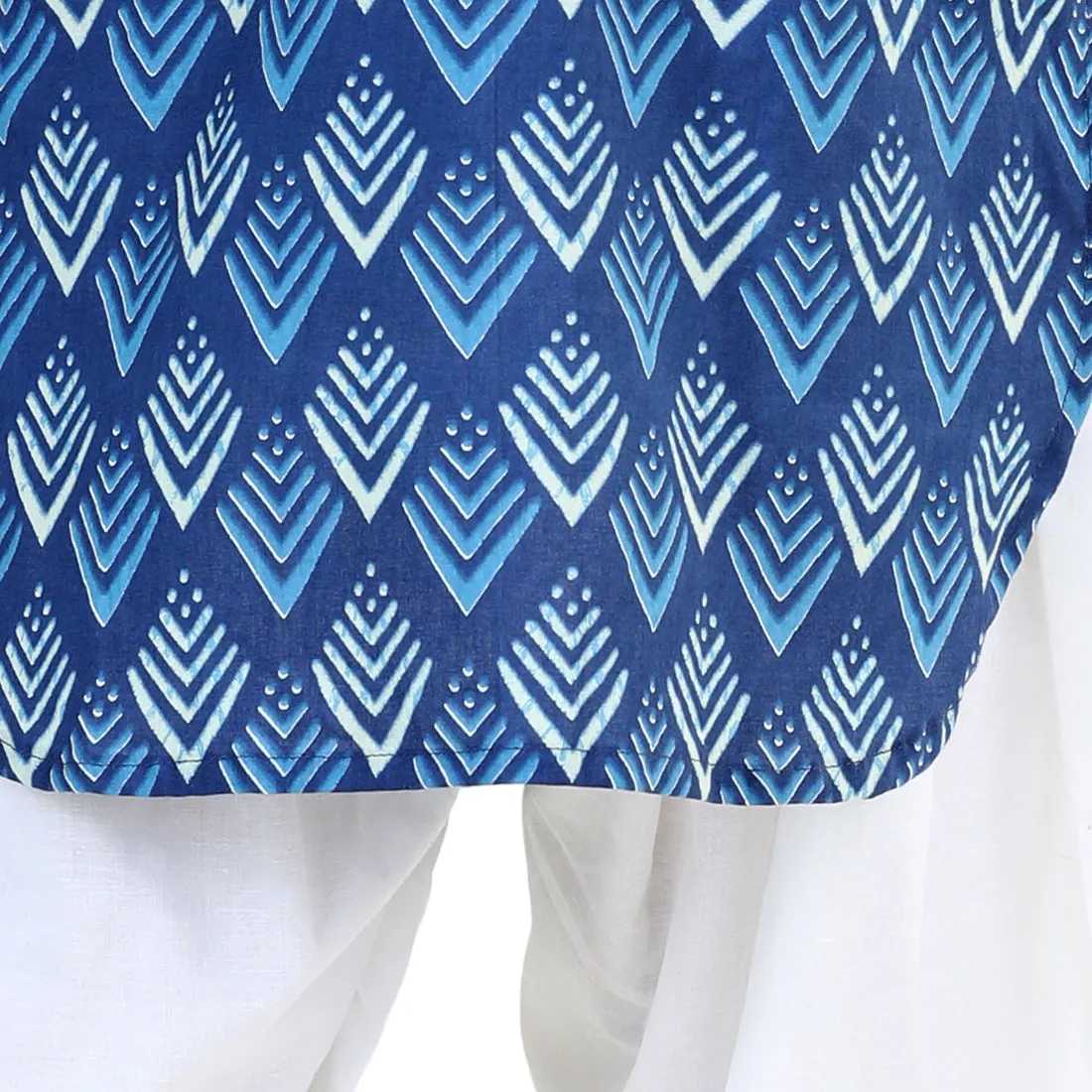 Printed Cotton Full Sleeve Pathani Salwar Set for Boys- Blue