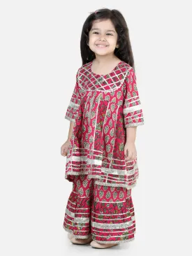 Pure Cotton Printed Kurta Sharara with Dupatta for Girls- Pink