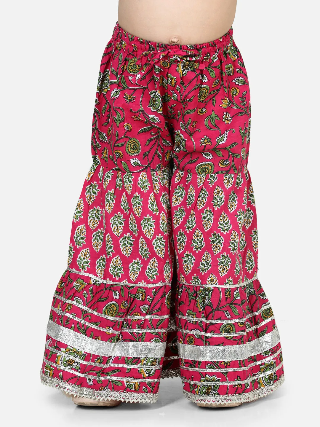 Pure Cotton Printed Kurta Sharara with Dupatta for Girls- Pink