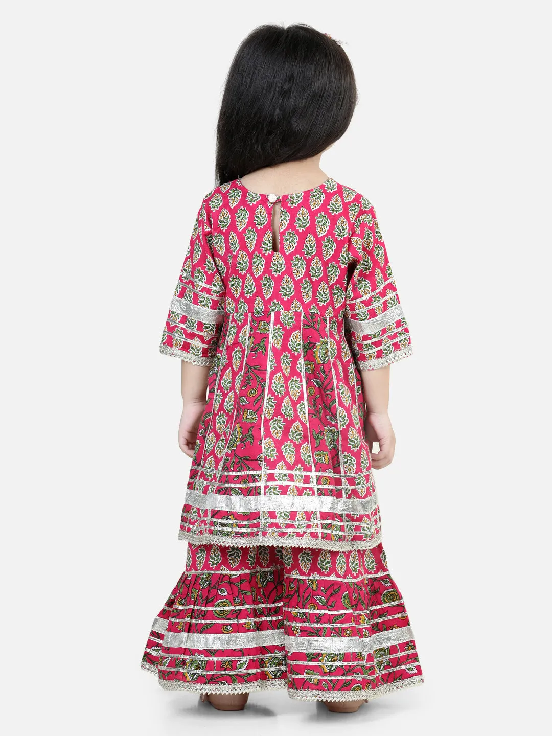 Pure Cotton Printed Kurta Sharara with Dupatta for Girls- Pink