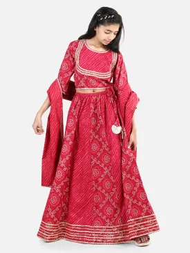 Pure Cotton Printed Lehenga Choli Dupatta Set for Girls- Pink