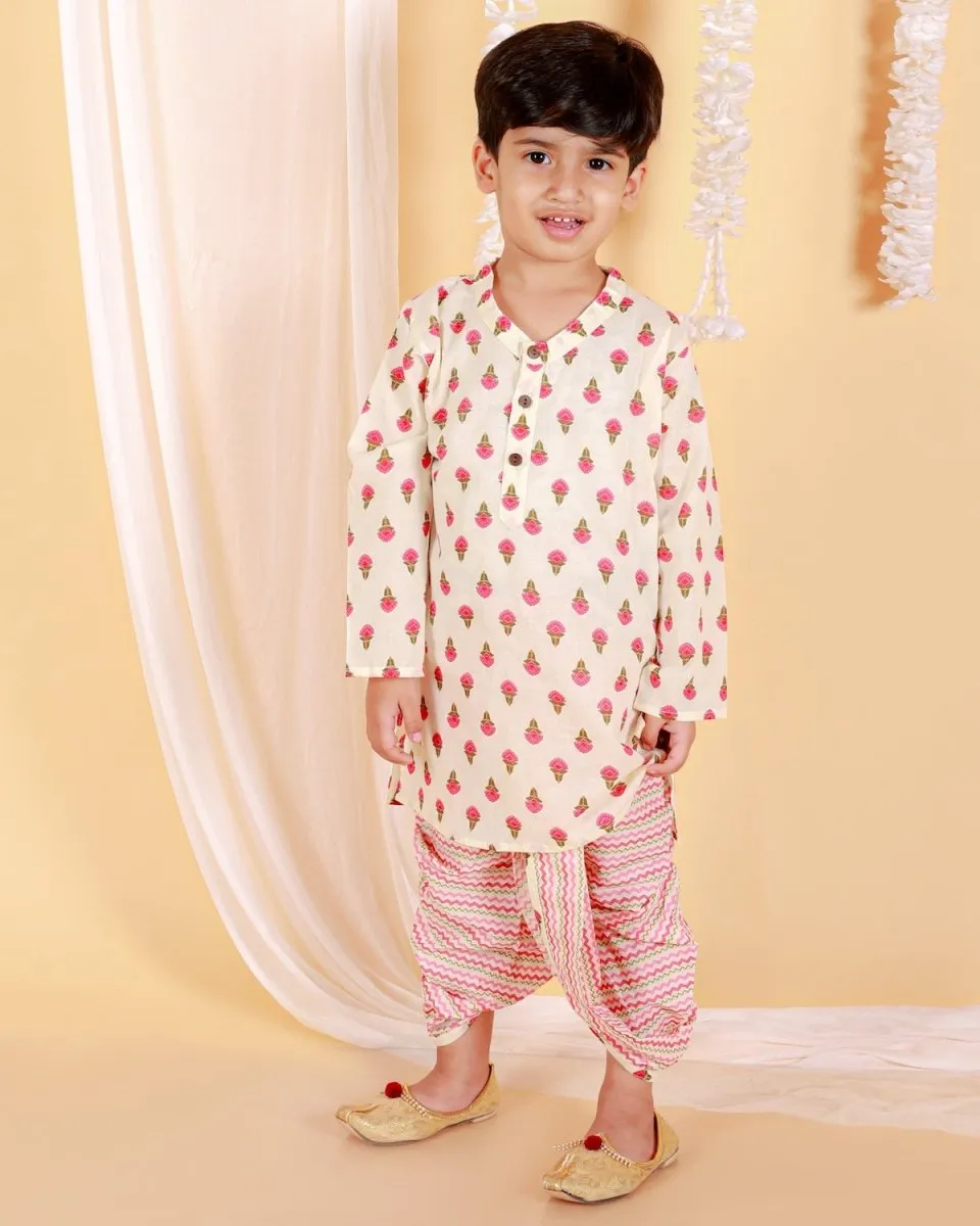 Sakura Pink Boys Dhoti Kurta Set