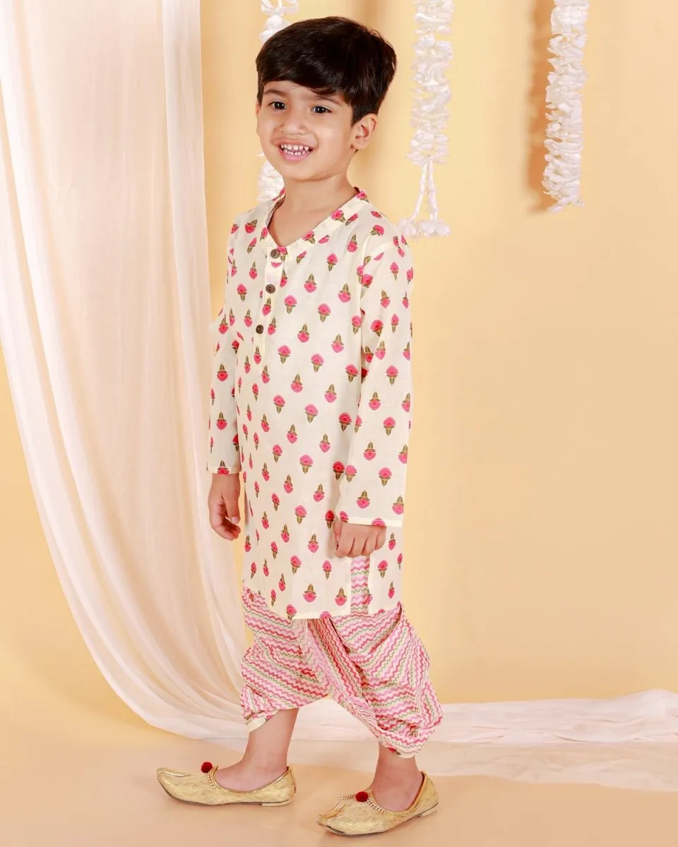 Sakura Pink Boys Dhoti Kurta Set