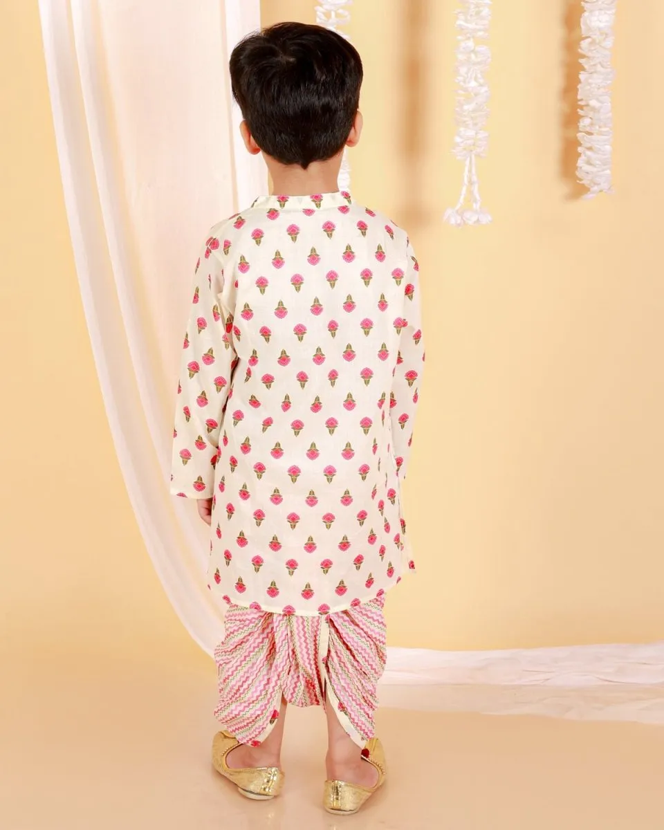 Sakura Pink Boys Dhoti Kurta Set