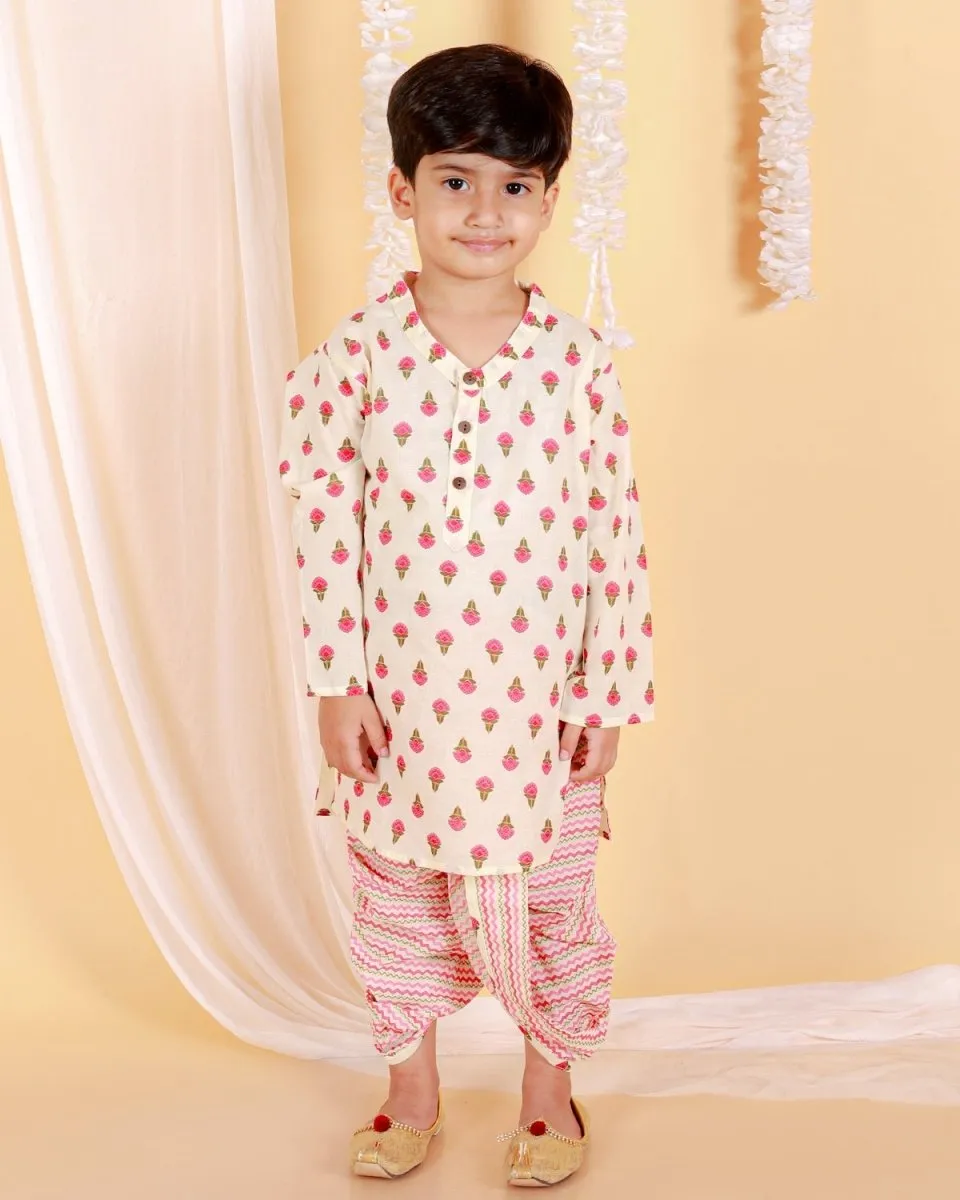 Sakura Pink Boys Dhoti Kurta Set