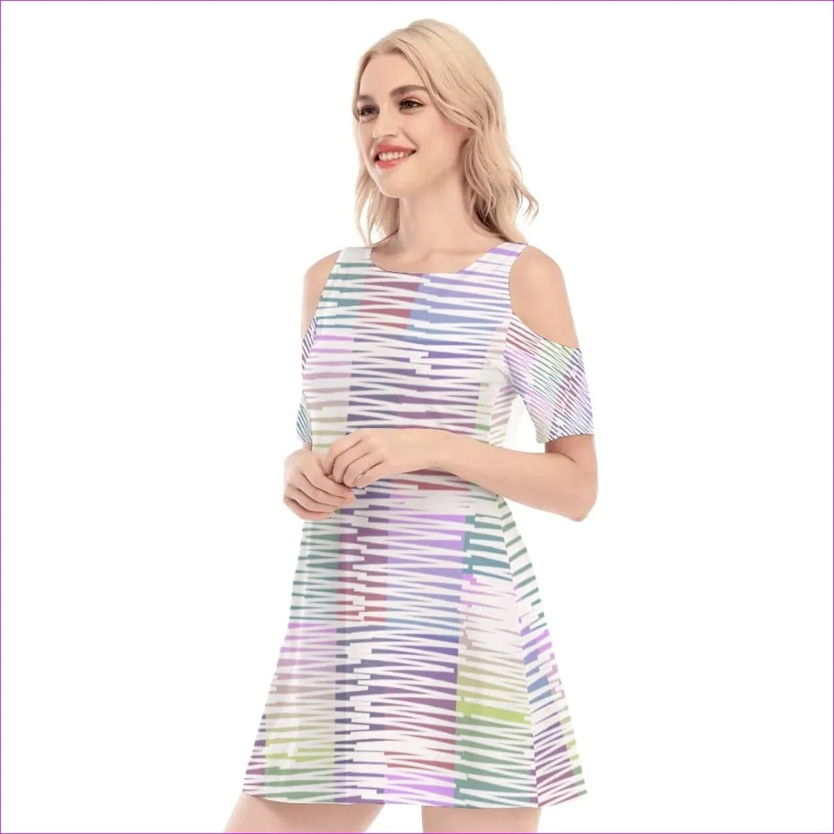 Scribbled Women's & Teen's Cold Shoulder O-neck Dress