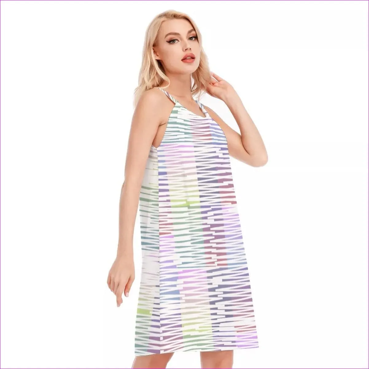 Scribbled Women's & Teen's O-neck Cami Dress | 100% Cotton