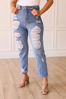 Southern Grace The Savannah Mid Rise Straight Fit Distressed Denim