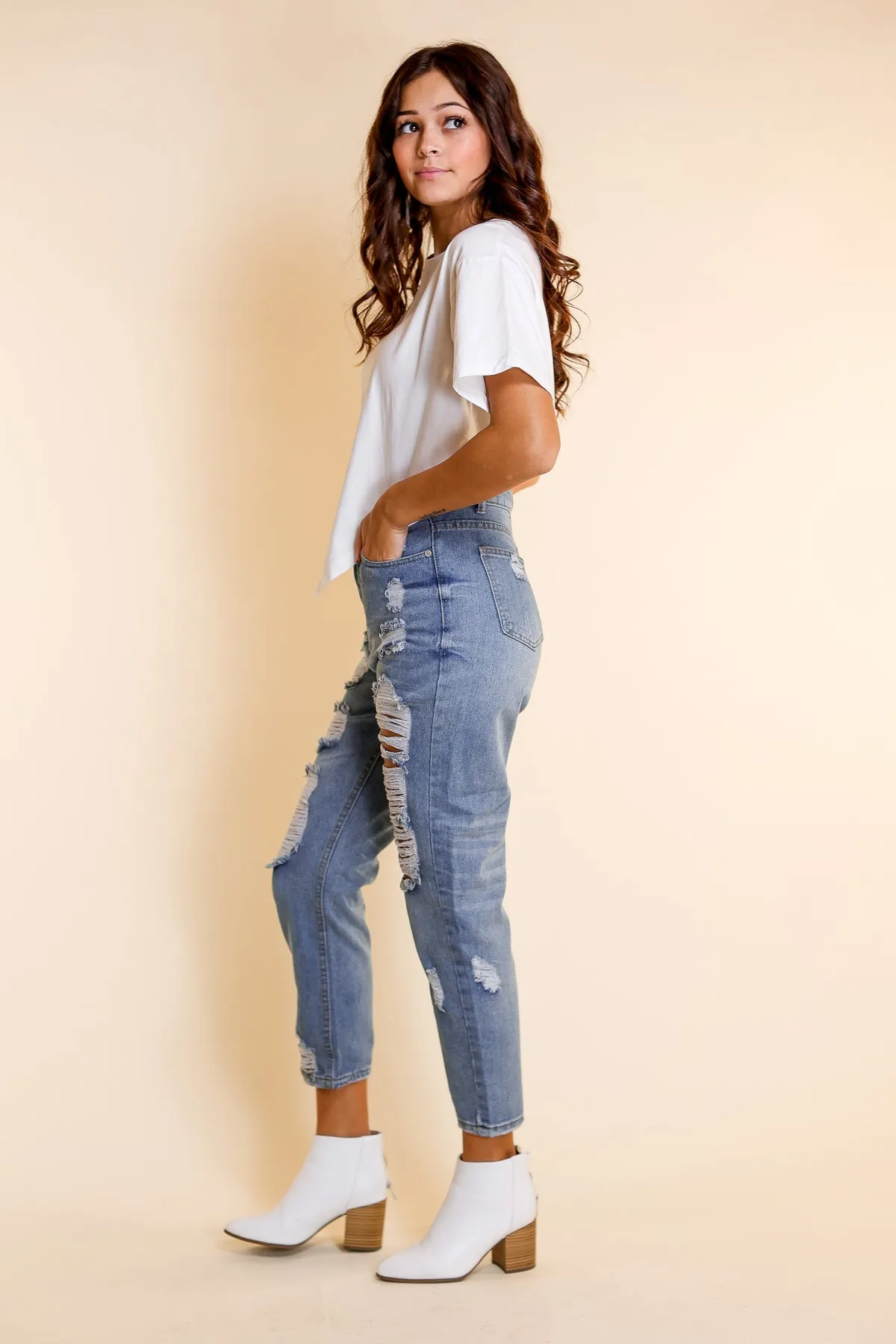 Southern Grace The Savannah Mid Rise Straight Fit Distressed Denim