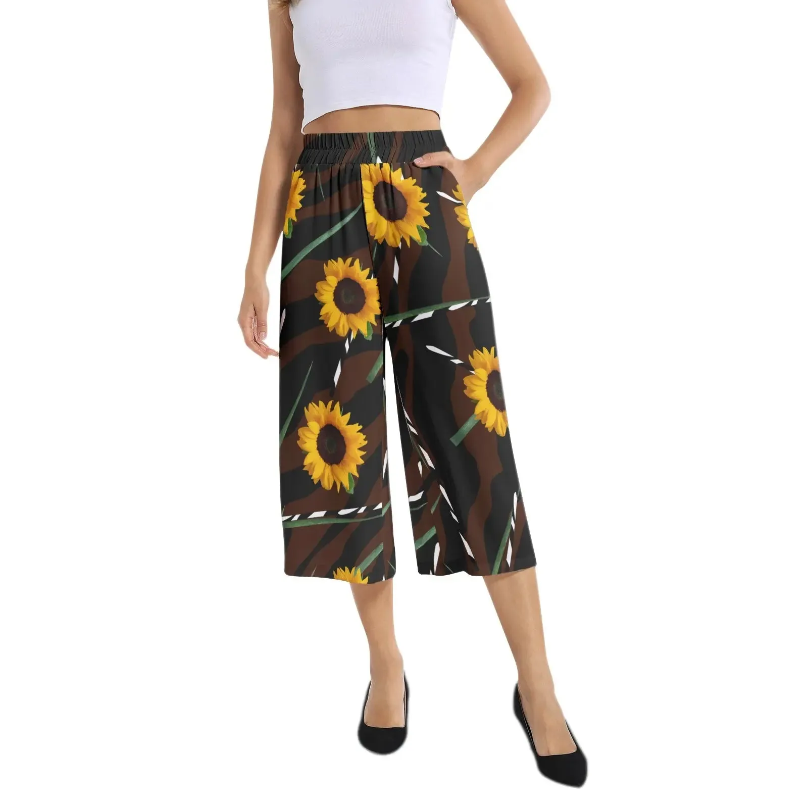 Sunflower Wild Elastic Waist Capris Wide Leg Pant