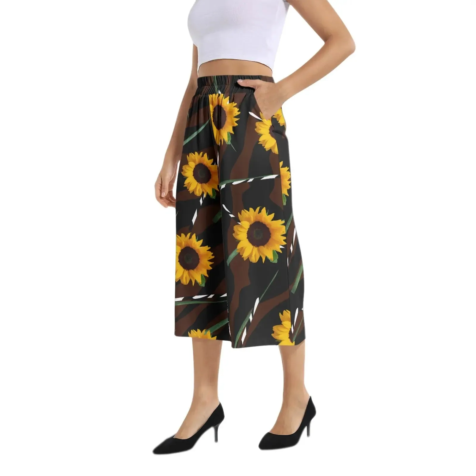 Sunflower Wild Elastic Waist Capris Wide Leg Pant