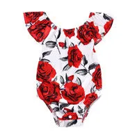 Swimsuit Girl's  Summer Floral Wooden Ear One-Piece Strap Backless Children's Swimwear