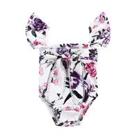 Swimsuit Girl's  Summer Floral Wooden Ear One-Piece Strap Backless Children's Swimwear