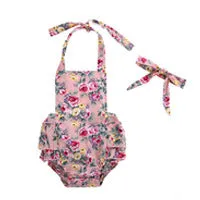 Swimsuit Girl's  Summer Floral Wooden Ear One-Piece Strap Backless Children's Swimwear