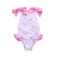 Swimsuit Girl's  Summer Floral Wooden Ear One-Piece Strap Backless Children's Swimwear