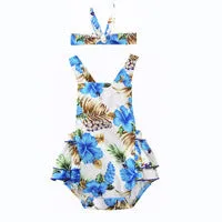 Swimsuit Girl's  Summer Floral Wooden Ear One-Piece Strap Backless Children's Swimwear