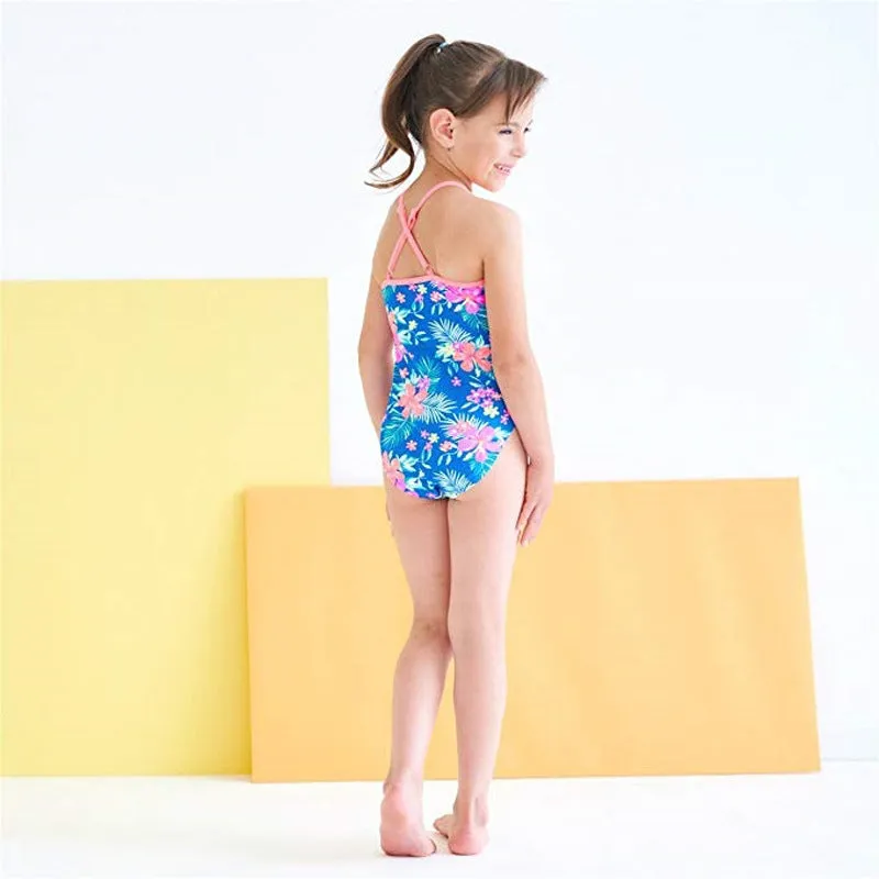 Swimsuit Girl's  Summer Floral Wooden Ear One-Piece Strap Backless Children's Swimwear