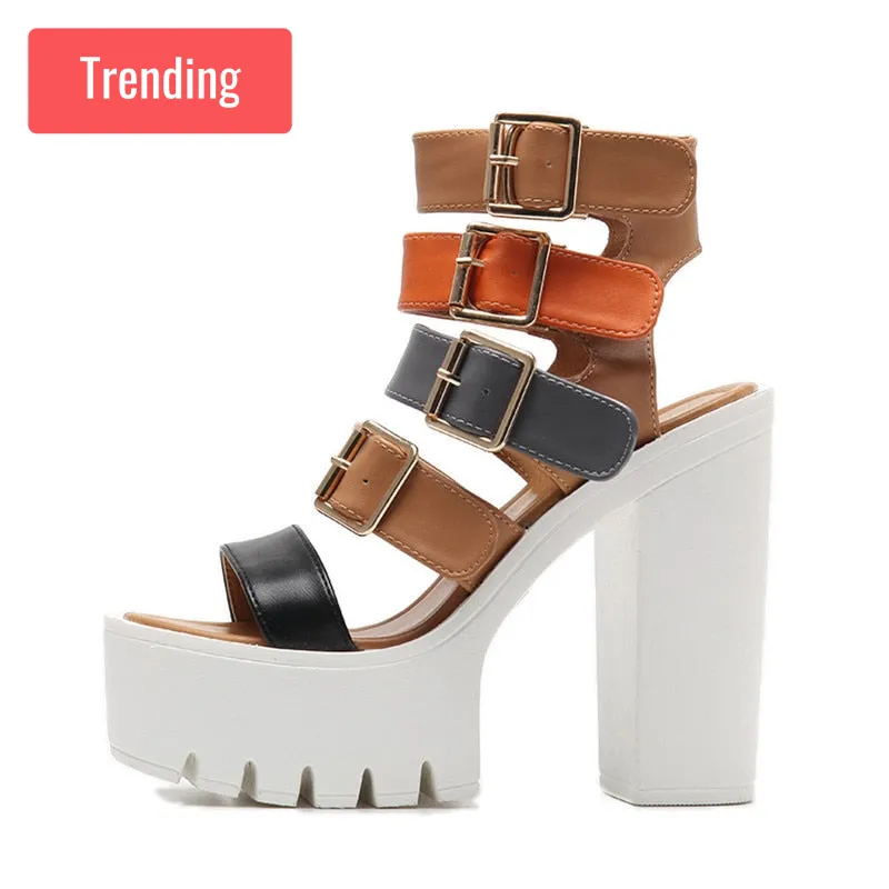 Trendy Gladiator Platform Buckle Heels