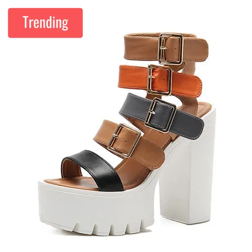 Trendy Gladiator Platform Buckle Heels