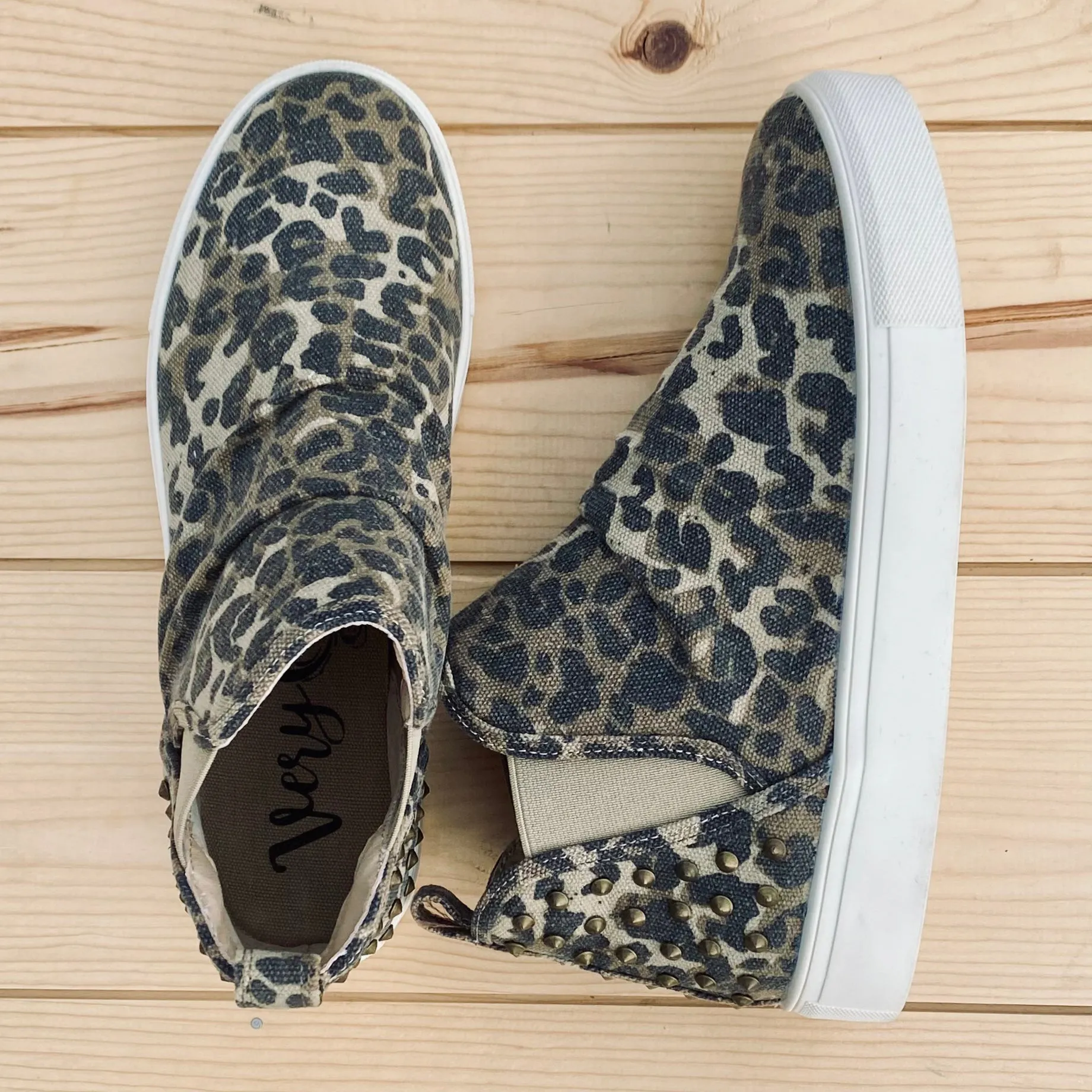 Very G "Zoey" Leopard Studded Slip-on Shoes