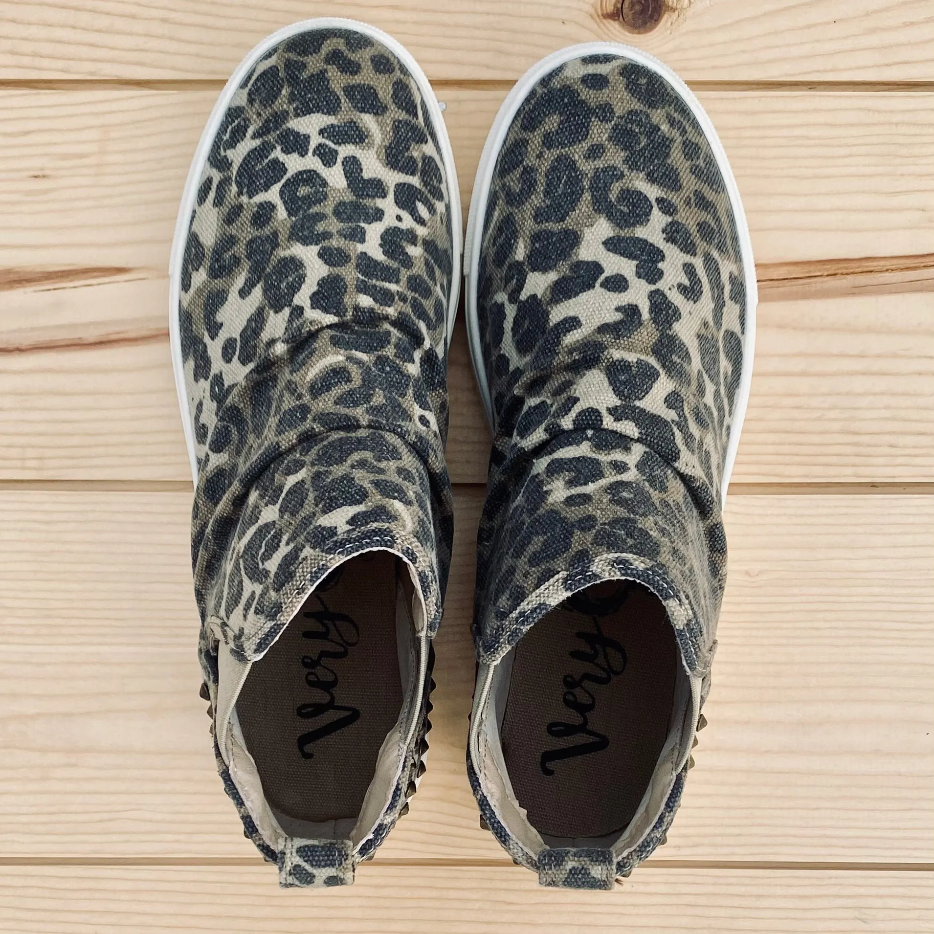 Very G "Zoey" Leopard Studded Slip-on Shoes