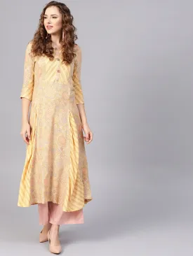 Women Beige & Yellow A-Line Kurta